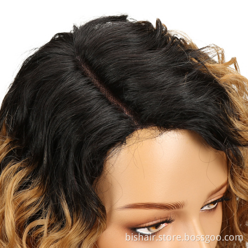 BIS Blonde Curly Human Hair Wigs For Black Women T1b/27 Colored Cheap Human Hair Wigs Short T Part Lace Kinky Curly Wig